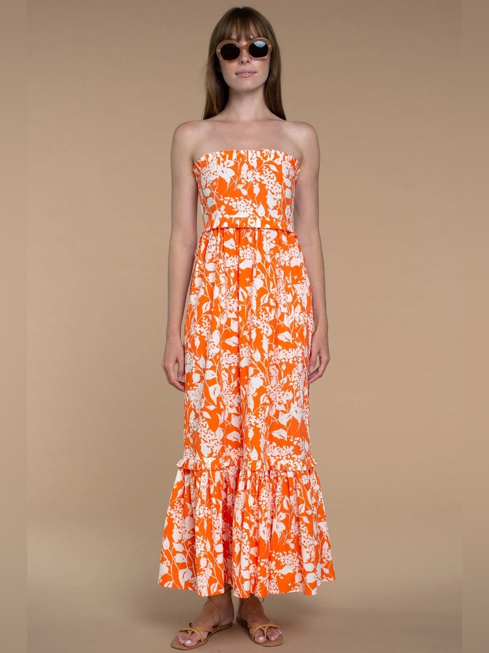 Olivia James The Label Jane Dress Spring Clementine Floral Strapless